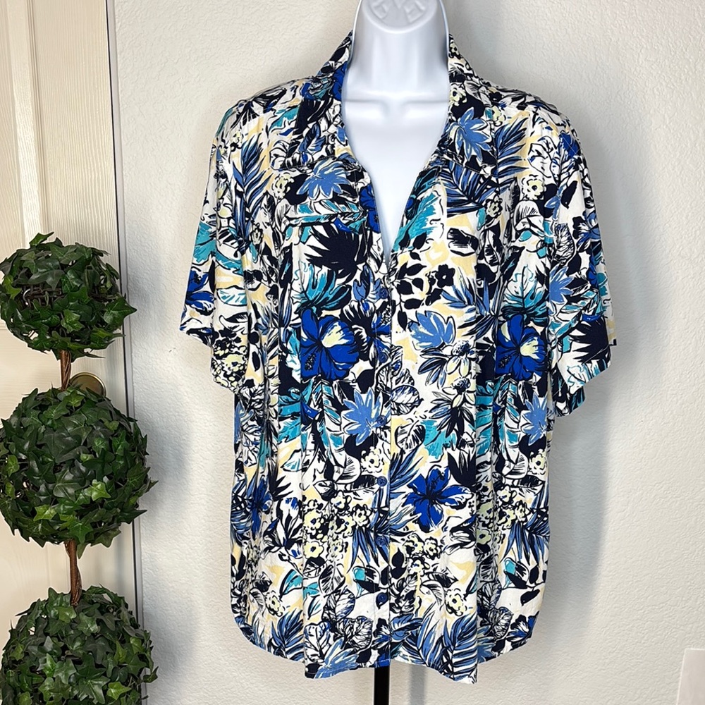 Erika Women's Button Down Shirt | Blue and Black Floral - Picture 2 of 7